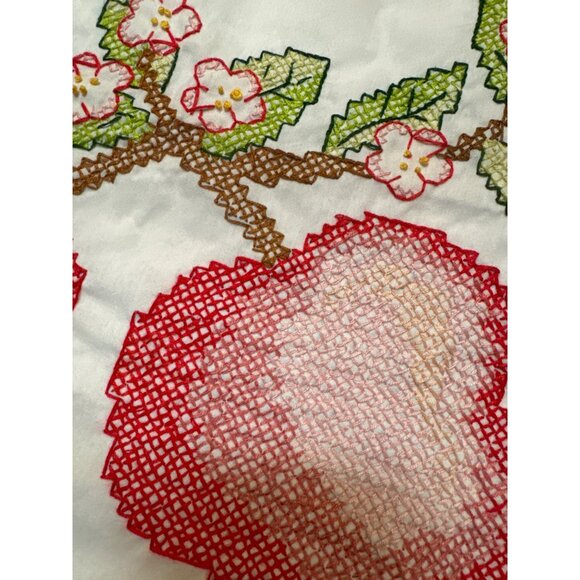 Handmade Embroidered Apple Blossoms Floral Cotton Table Runner Wall Hanging 30" - Picture 5 of 5